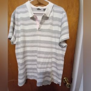 Calvin Cline sXLTL pink grey white stripes polo short collared shirt